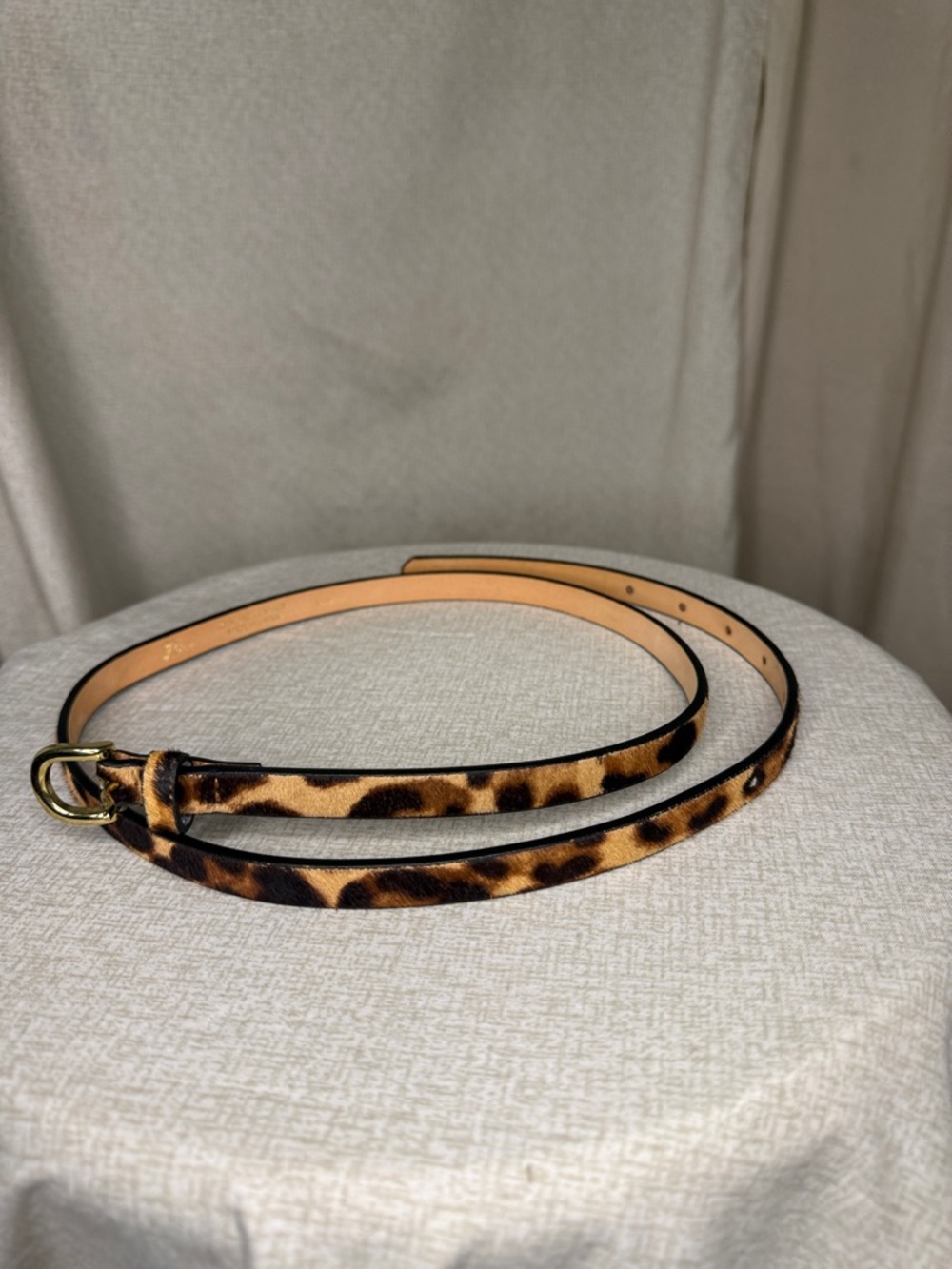 J. Crew Leopard Print Slim Belt in Tan and Brown with Gold Buckle
